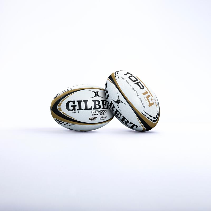 Balón de rugby talla 5 - Gilbert Top 14 blanco dorado
