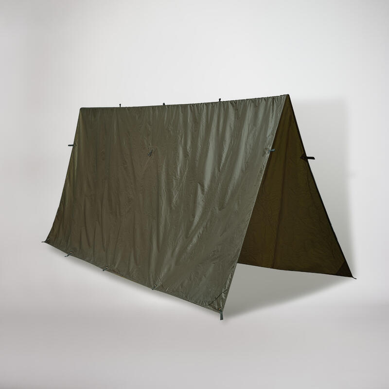 Compacte en lichte tarp voor bushcraften/wildkamperen waterdicht kaki 2,95 x 2,80 m