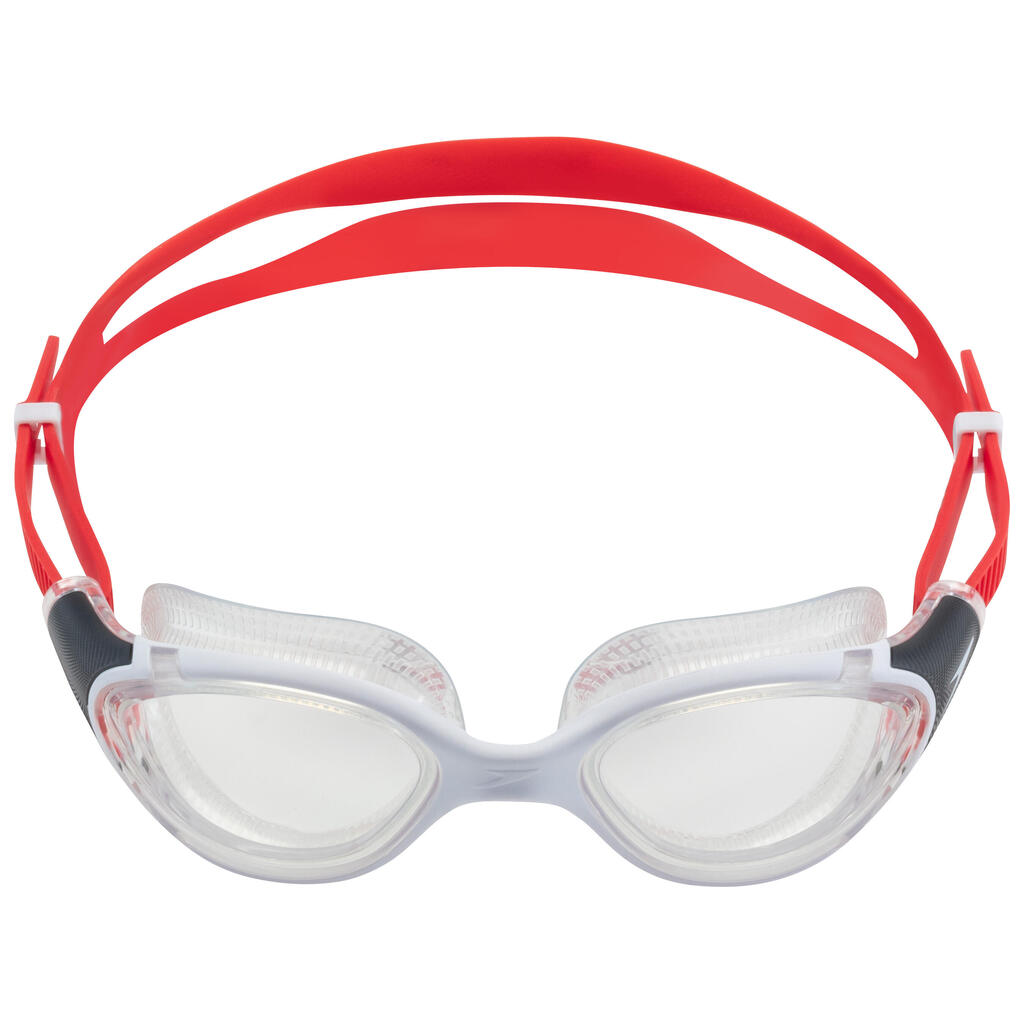 Peldbrilles “Biofuse 2.0” ar caurspīdīgām lēcām, baltas, sarkanas
