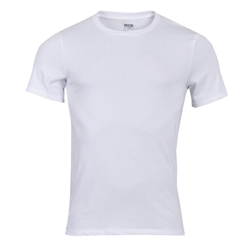 Camiseta fitness manga corta algodón extensible slim Hombre blanco