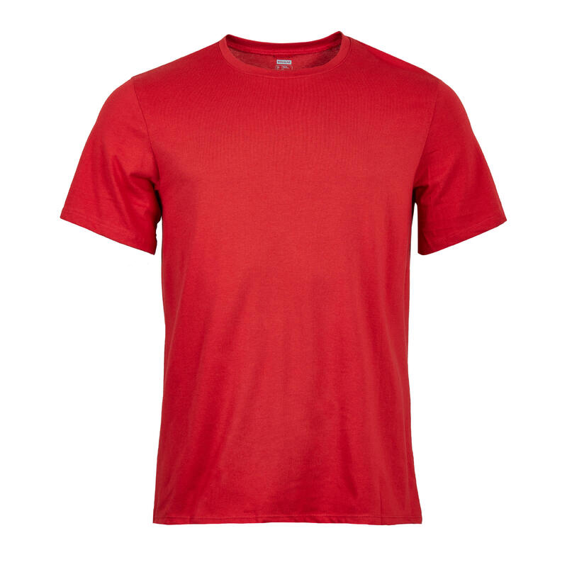 T-shirt fitness manches courtes coton extensible col rond homme rouge grenat