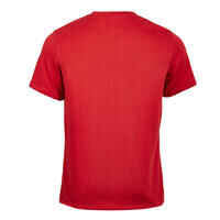 Men's Short-Sleeved Straight-Cut Crew Neck Cotton Fitness T-Shirt 500 - Red