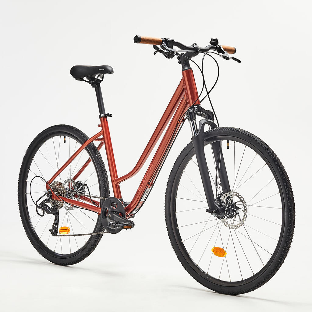 Low Step-Through Hybrid Bike Riverside 500 - Brick Red