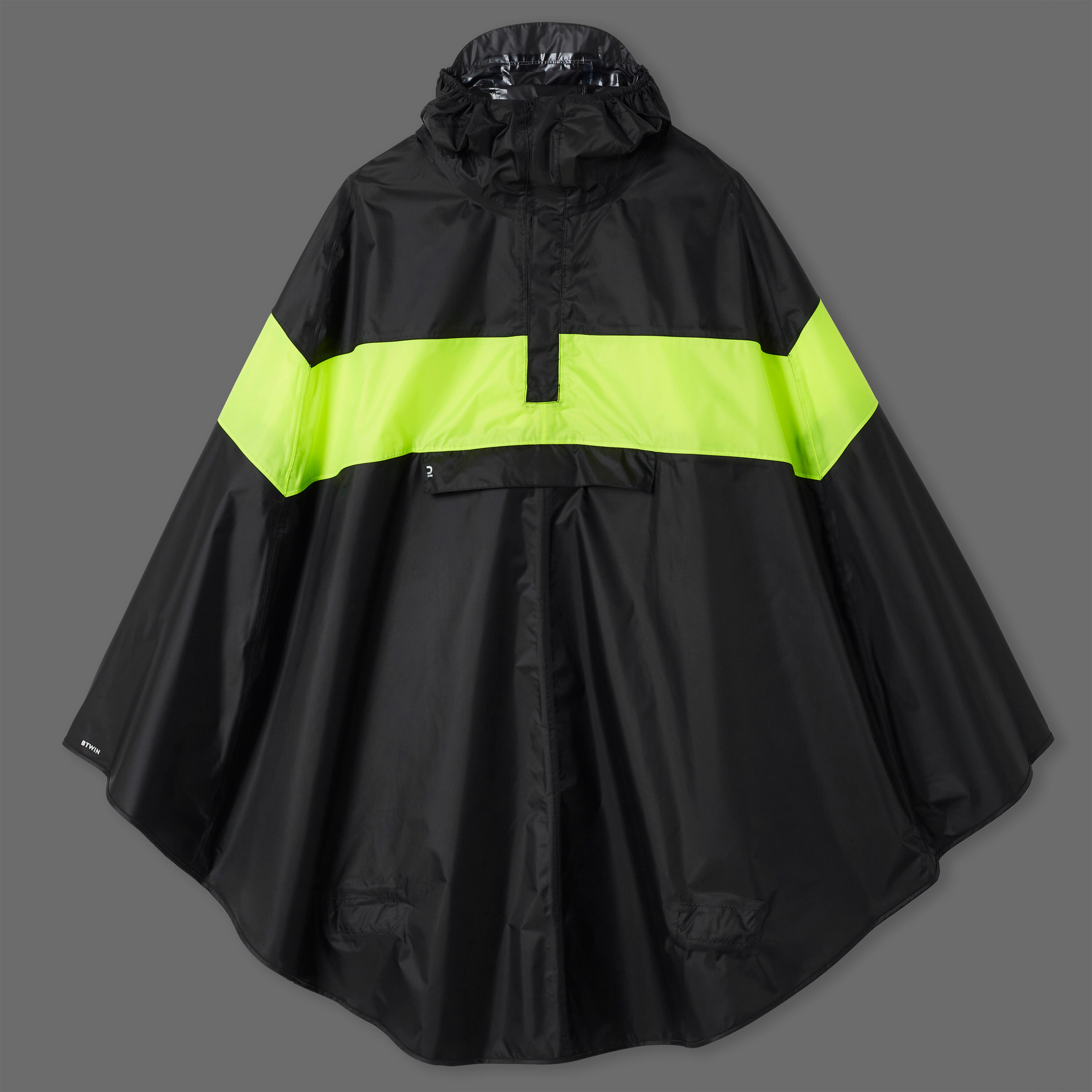 Daytime Visibility City Bike Rain Poncho 120 - Black/Neon Yellow 9/10