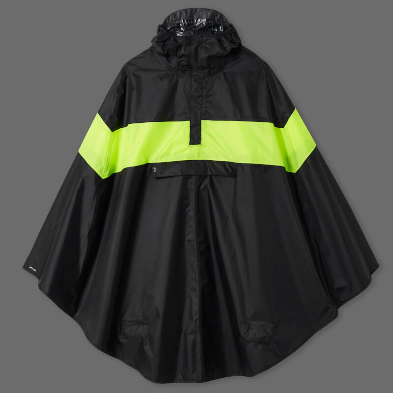 Poncho ploaie vizibilitate zi/ noapte Ciclism în Oraş 120 Negru/Galben fluo