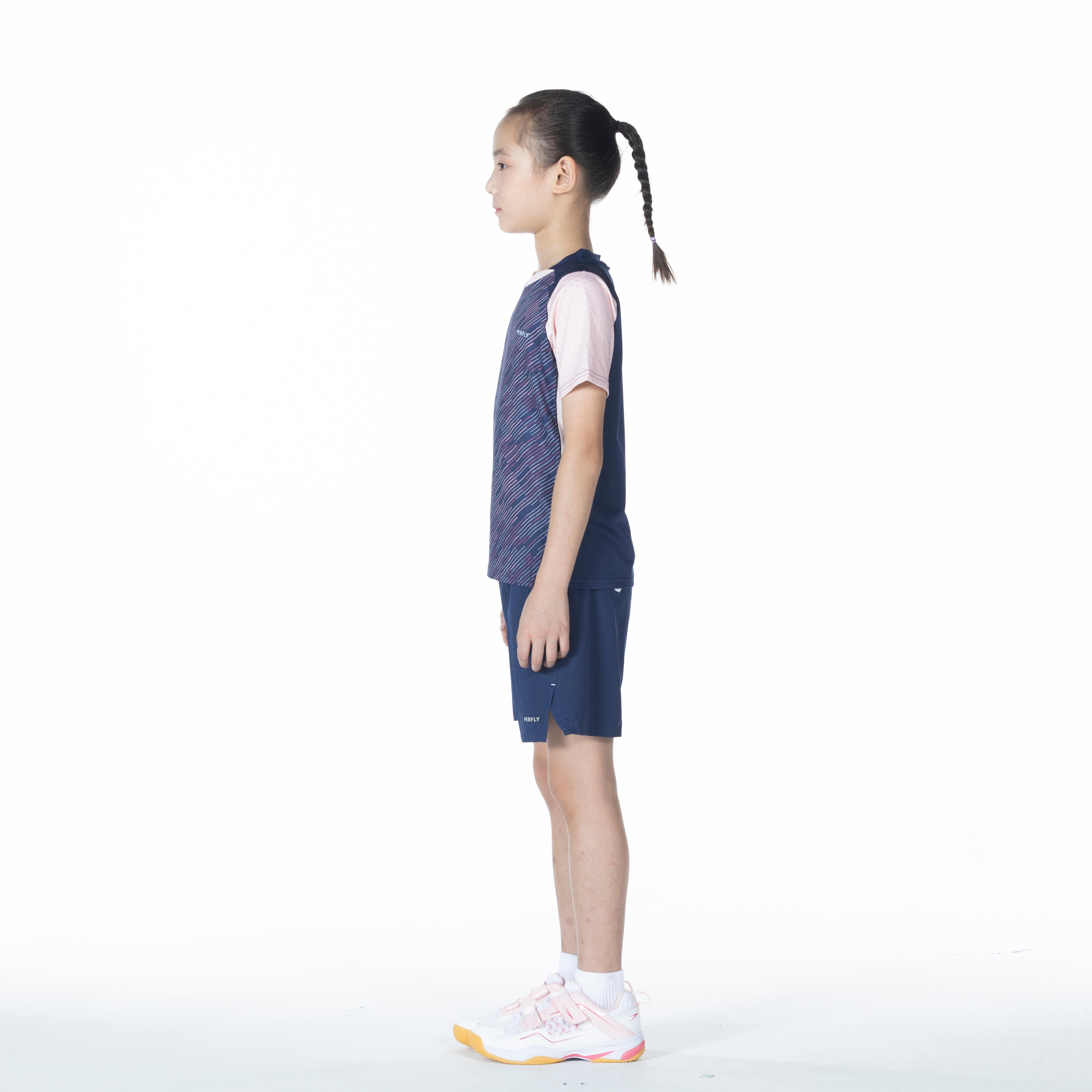 Kids Badminton T Shirt Lite 560 Navy Pink