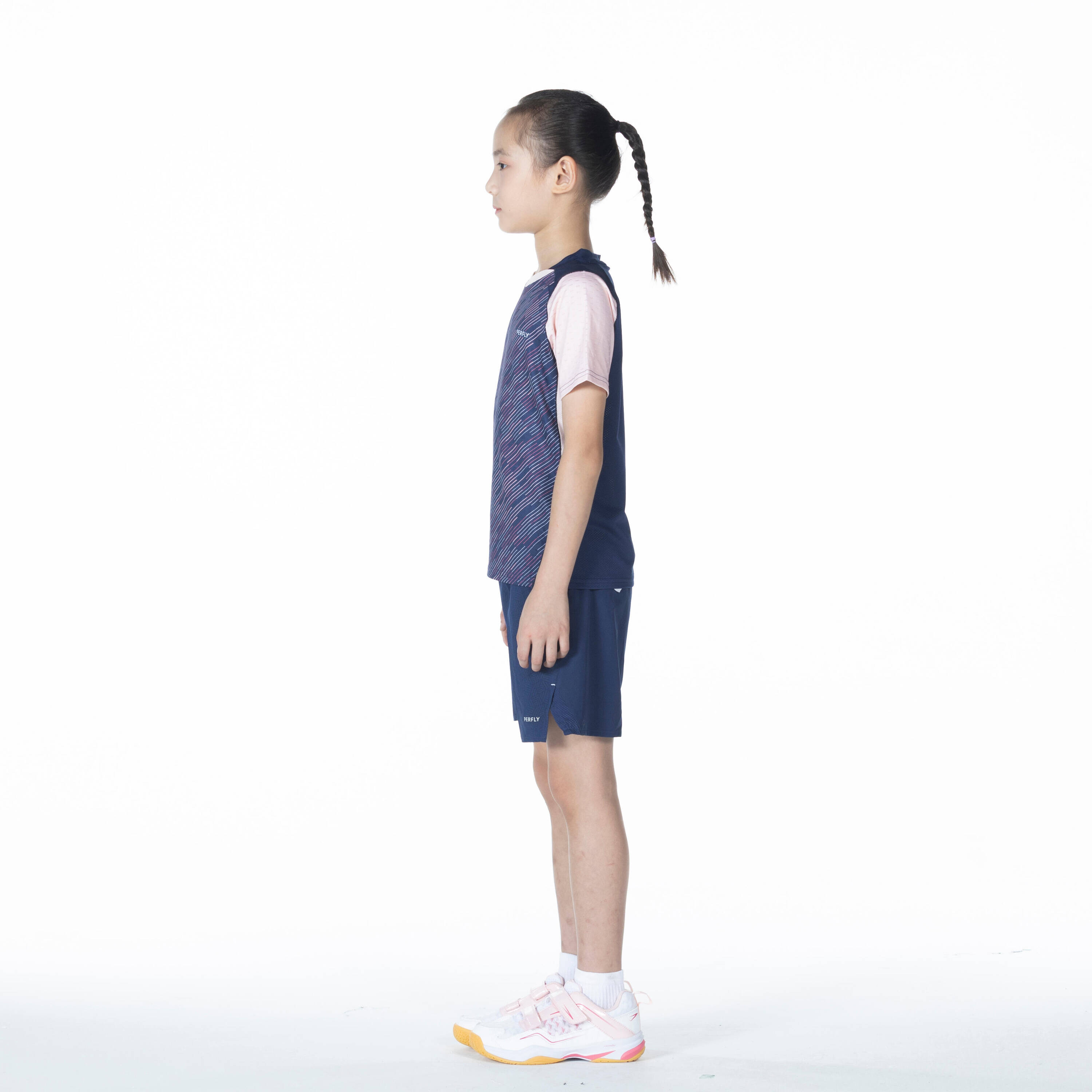 Kids Badminton T Shirt Lite 560 Navy Pink -  4