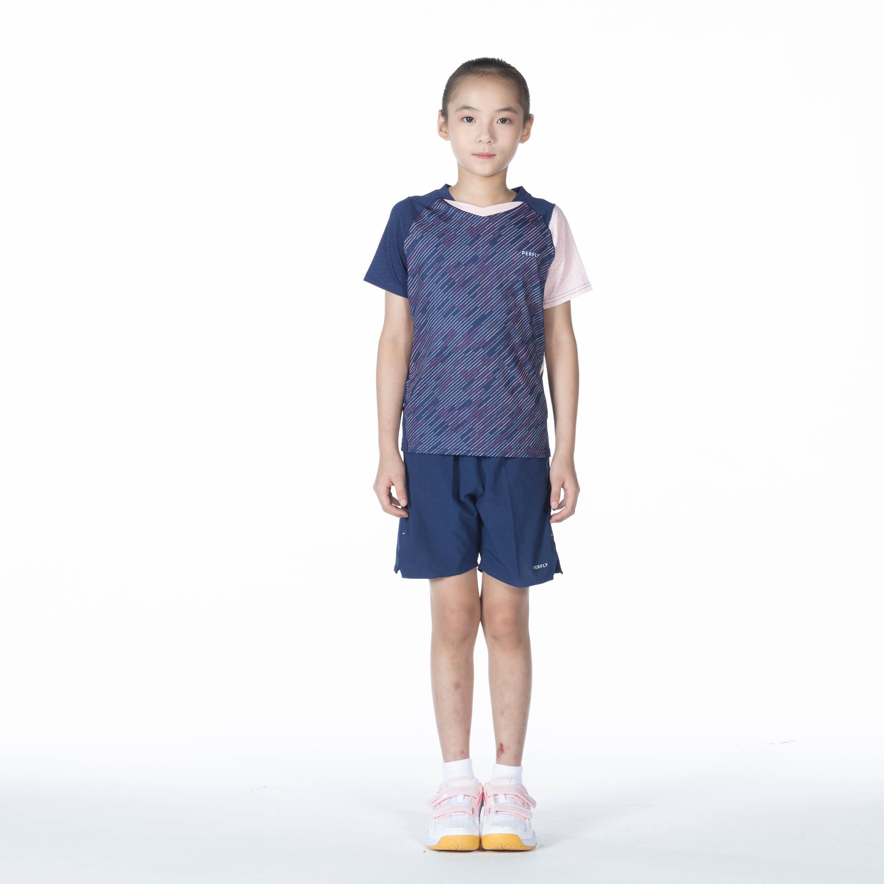 Kids Badminton T Shirt Lite 560 Navy Pink -  3