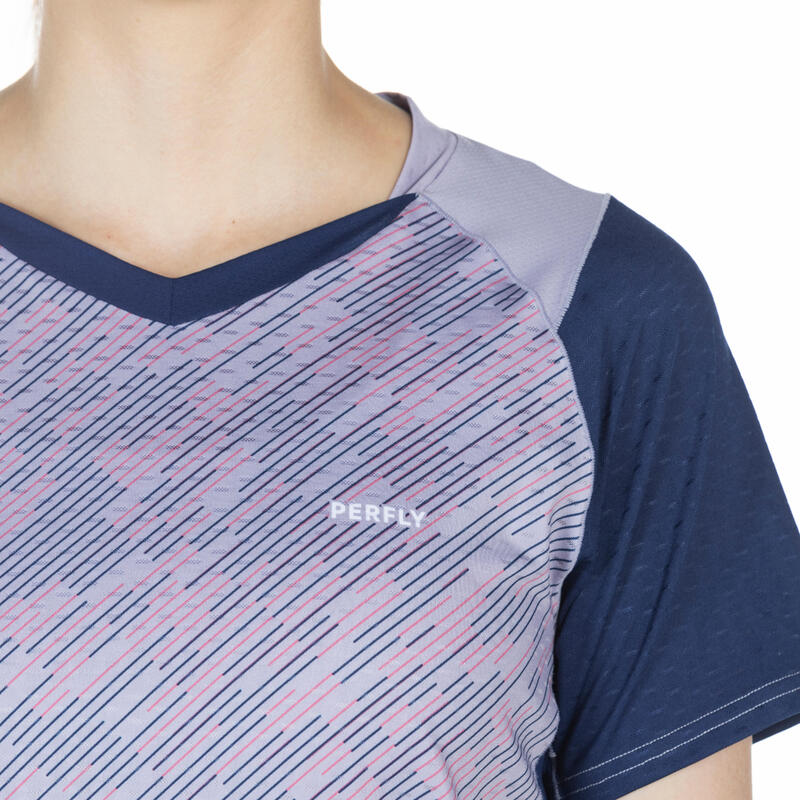 女款羽球 T 恤 LITE560－紫色／灰色／軍藍色