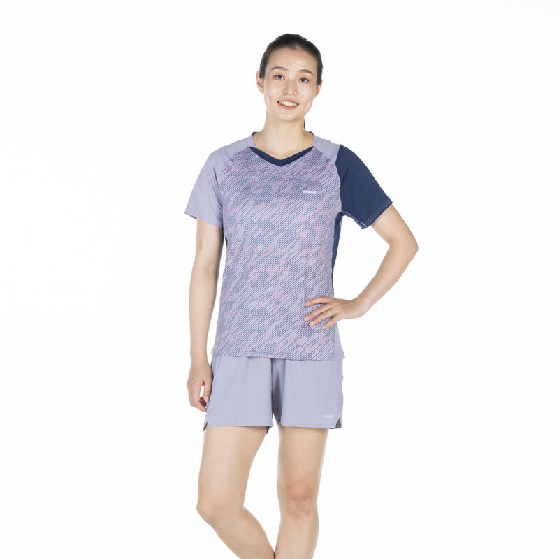 WOMEN BADMINTON T SHIRT LITE 560 PURPLE GREY NAVY