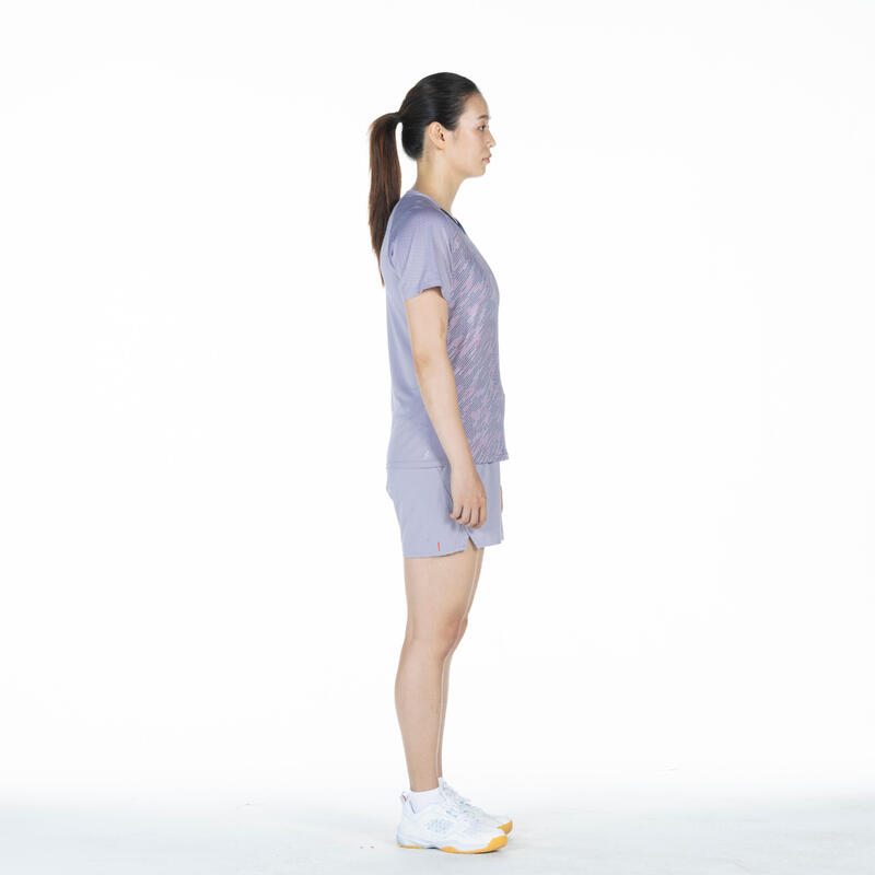 女款羽球 T 恤 LITE560－紫色／灰色／軍藍色