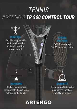 Adult Tennis Racket Control Tour TR960 18x20 Unstrung - Grey - GAËL MONFILS