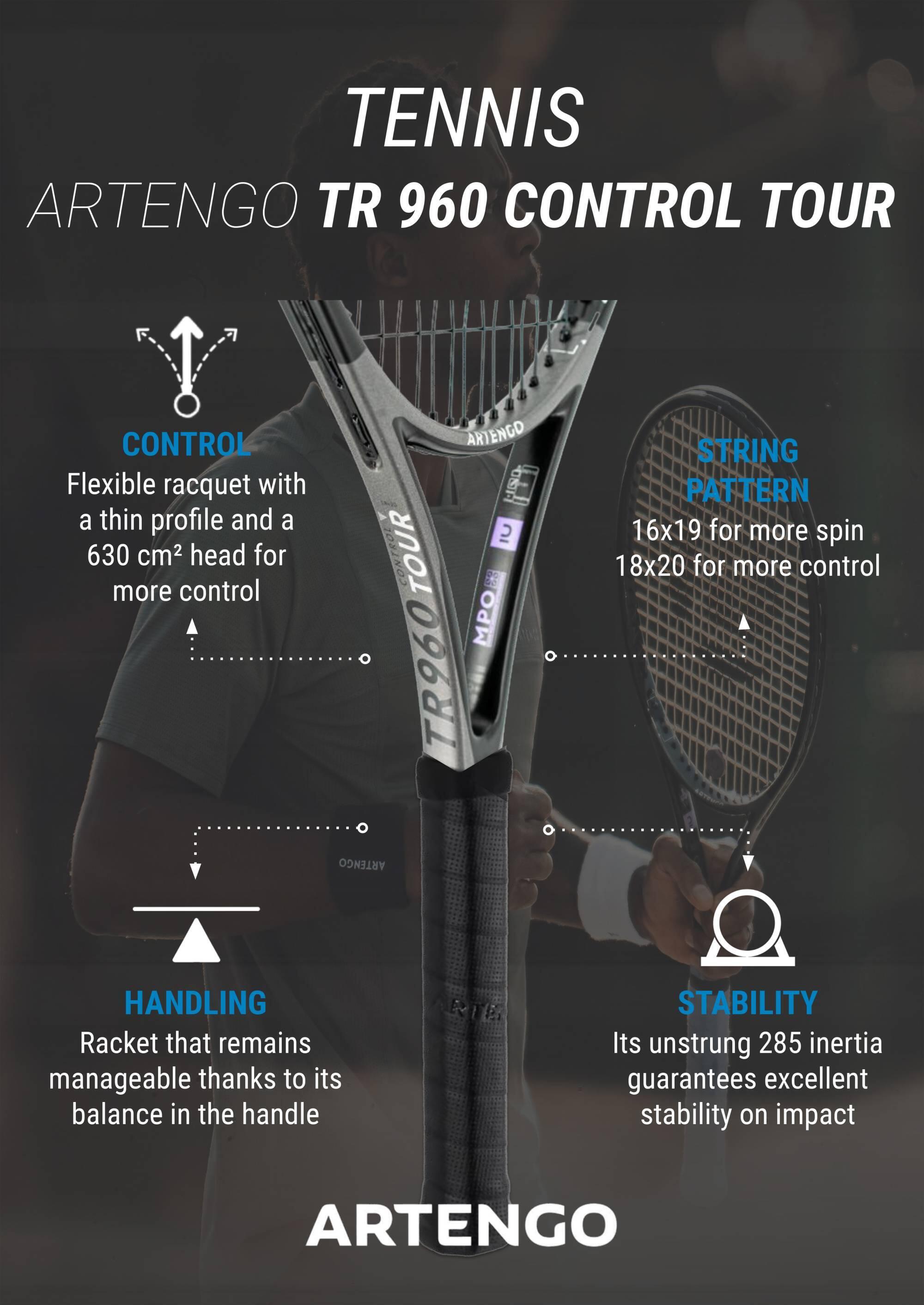 Adult Tennis Racket Control Tour TR960 18x20 Unstrung - Grey - GAËL MONFILS 4/17