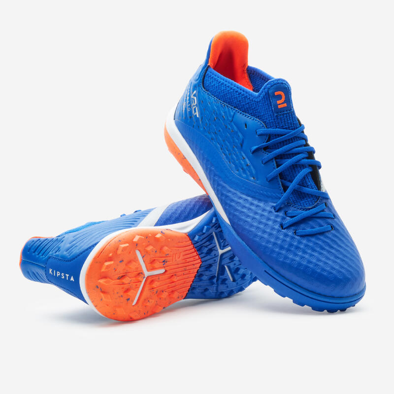 CHAUSSURES DE FOOTBALL ENFANT A LACETS VIRALTO III TURF TF BLEU ET ORANGE