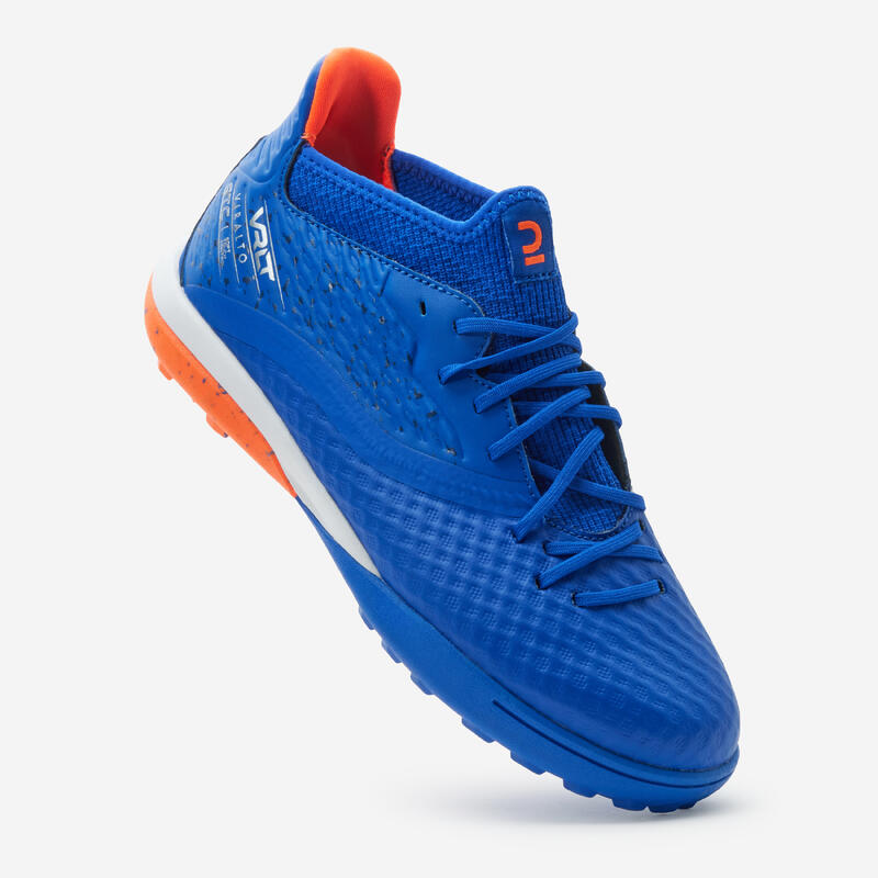 CHAUSSURES DE FOOTBALL ENFANT A LACETS VIRALTO III TURF TF BLEU ET ORANGE