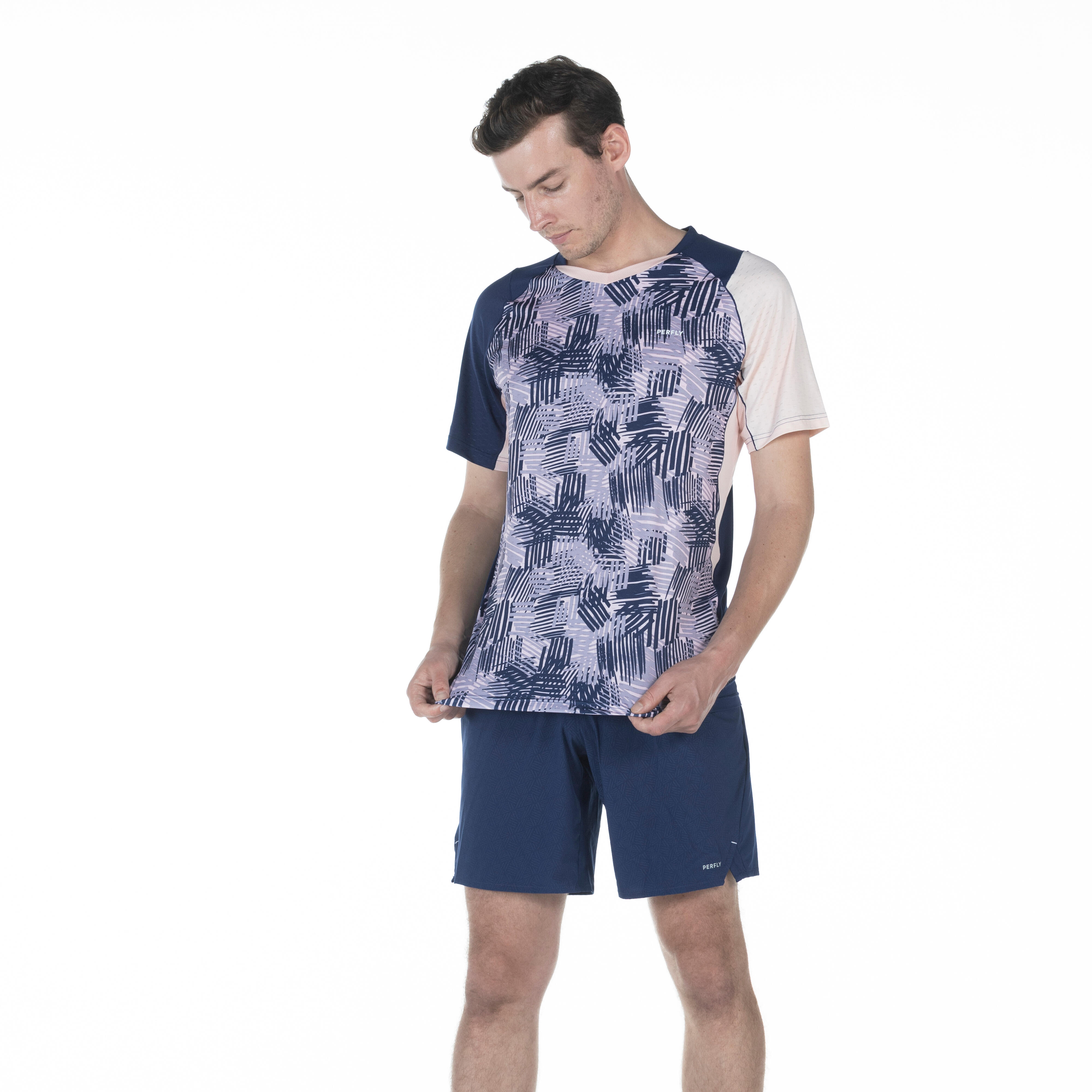 Men Badminton T-Shirt Lite 560 Navy Blue Pink