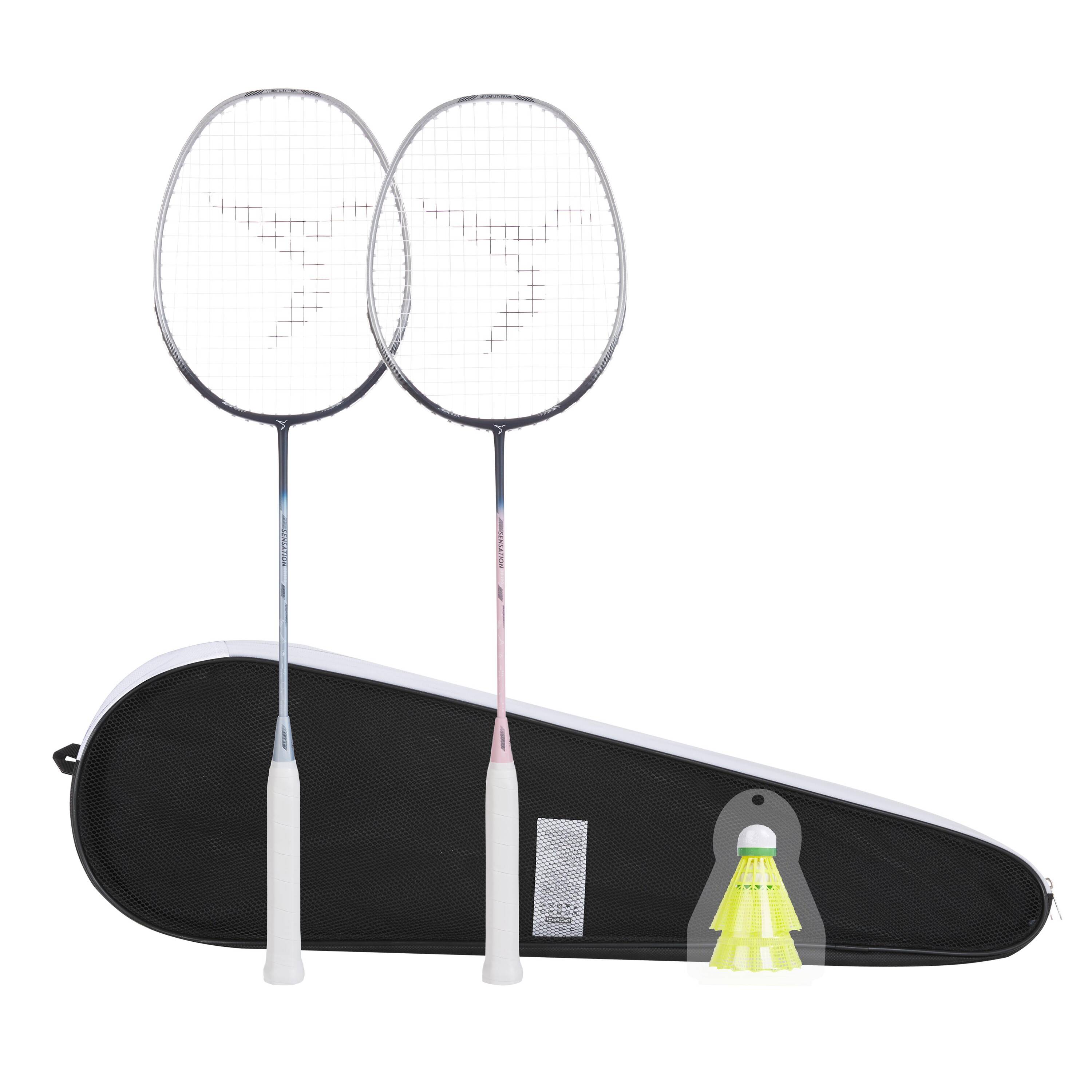 ADULT BADMINTON RACKET BR 190 SET PARTNER BLUE GREY PINK -  1