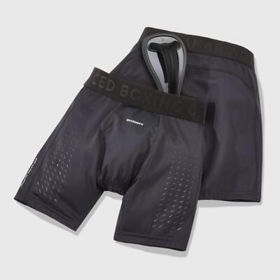 Pantaloncini uomo boxe con protezione pelvica flessibile neri