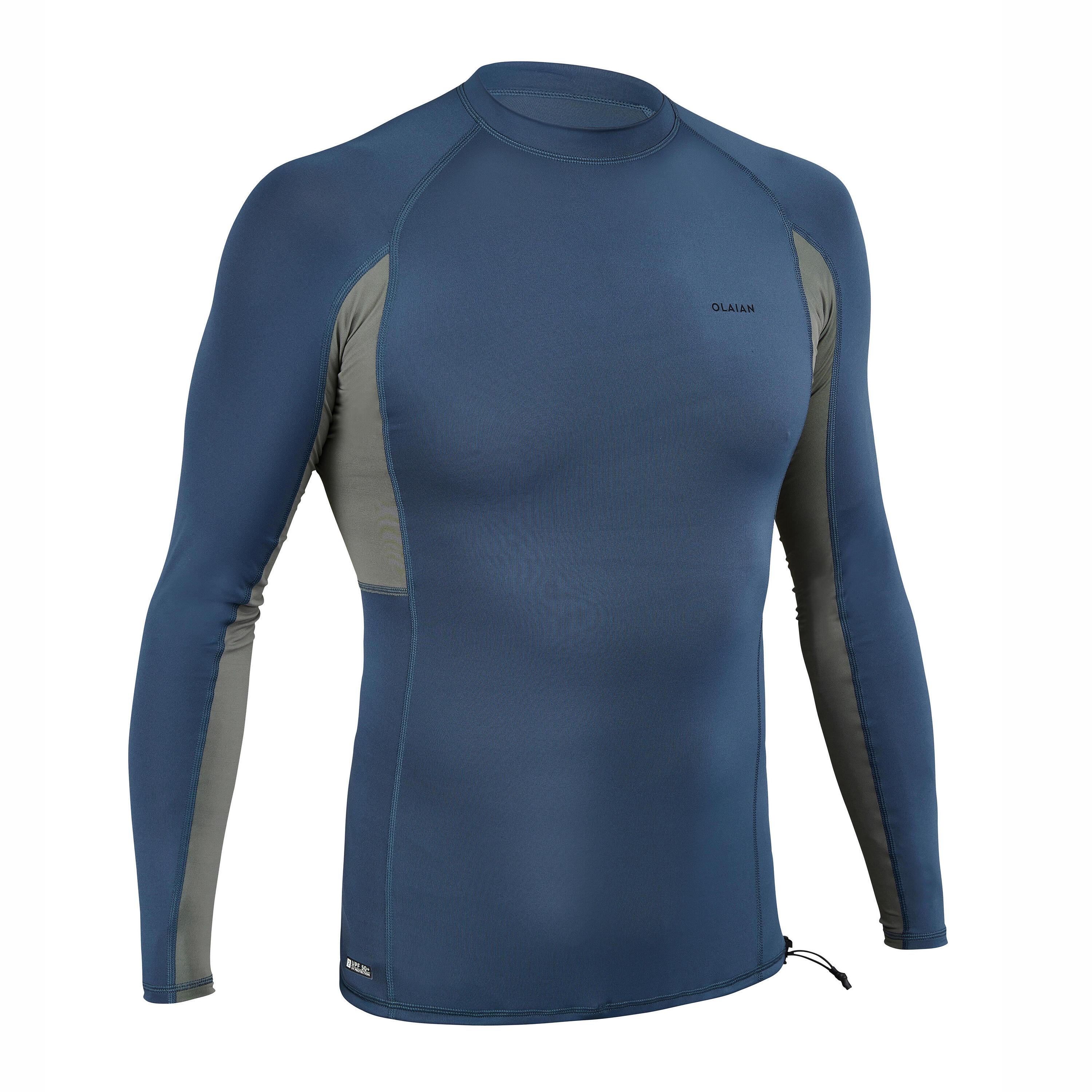 Playera de surf anti-UV de manga larga gris con caqui para hombre 500 8/8