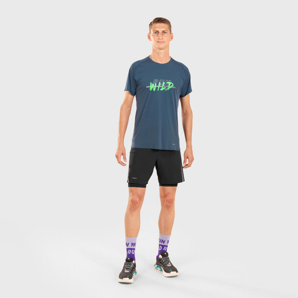 MAJICA ZA TRAIL TRČANJE RUN 500 MUŠKA OTPORNA - MORSKO PLAVA SA GRAFIKOM