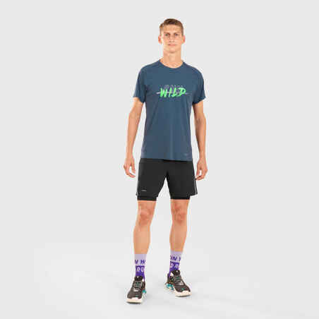 Camiseta running resistente Hombre - KIPRUN Run 500 Grafismo Azul pizarra 