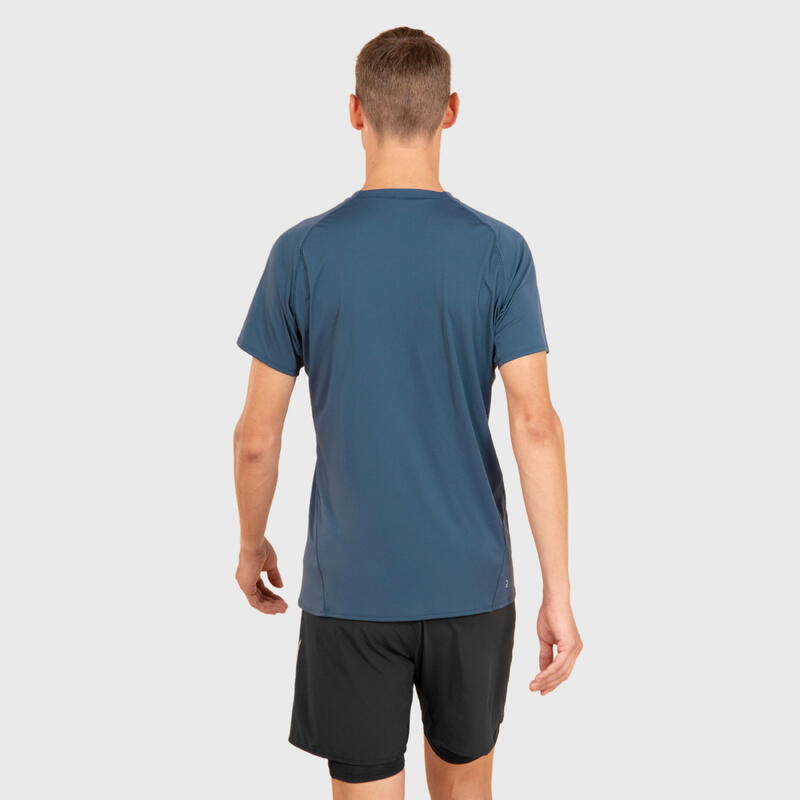 T-shirt Resistente de Corrida Homem KIPRUN Run 500 com Grafismo Azul Ardósia