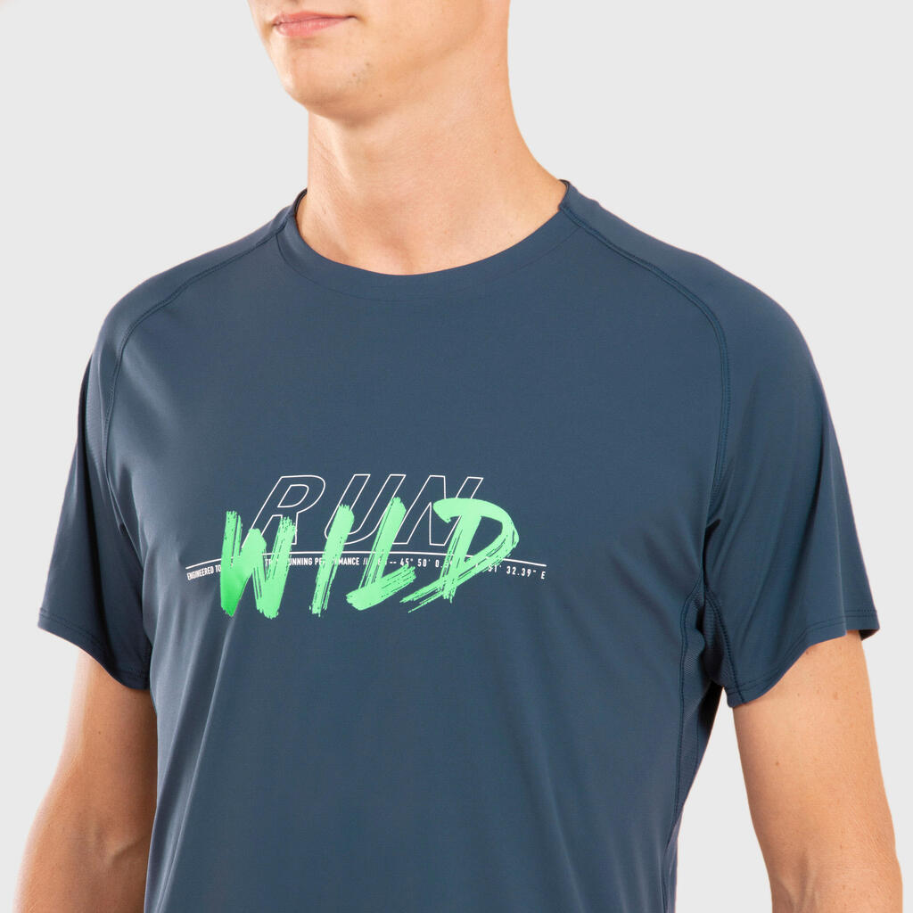 Pánske trailové tričko s krátkym rukávom modré s grafickými motívmi