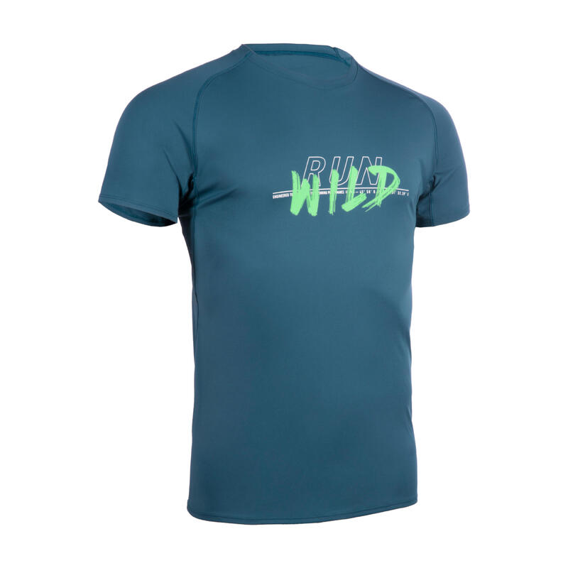 Pánské tričko na trailový běh modré s grafickými motivy
