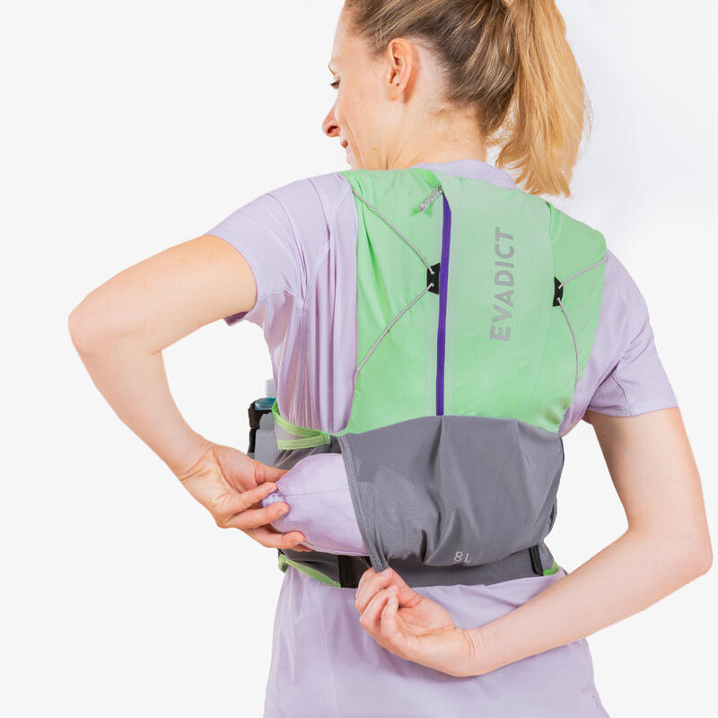 Rucsac CU 2 BIDOANE 500ML Alergare Trail Running 8L VERDE DAMĂ 