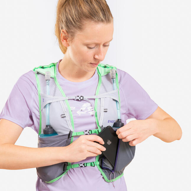 Laufshirt kurzarm Trail Damen himbeerfarben mit Grafikprint