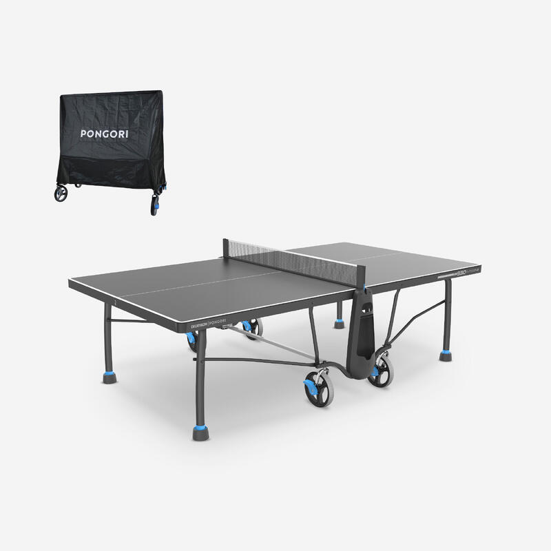 Pingpongasztal PPT 930.2 kültéri pingpongozáshoz, takaróponyvával, fekete 