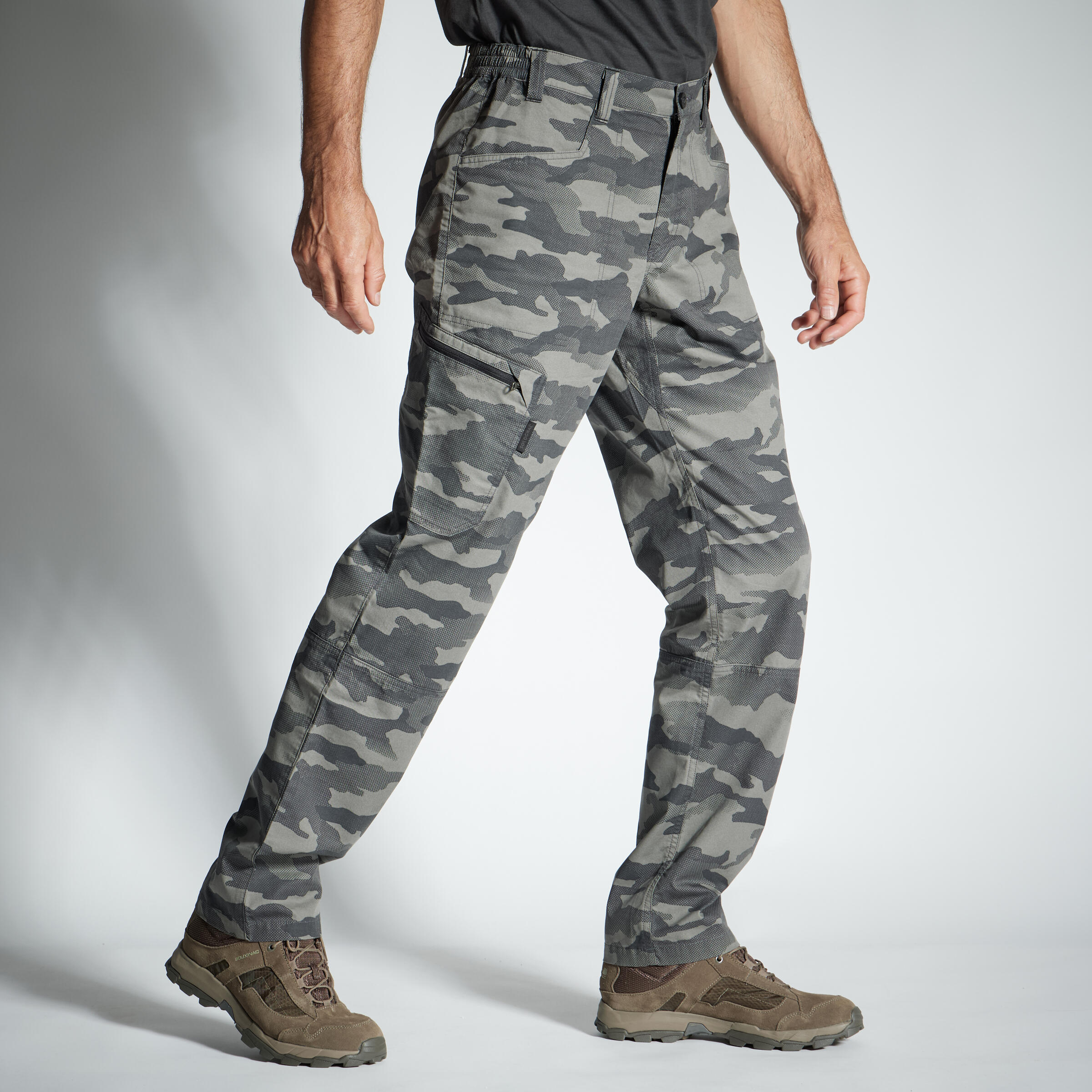 Pantalon Ușor 100 Camo gri Bărbați La Oferta Online decathlon imagine La Oferta Online