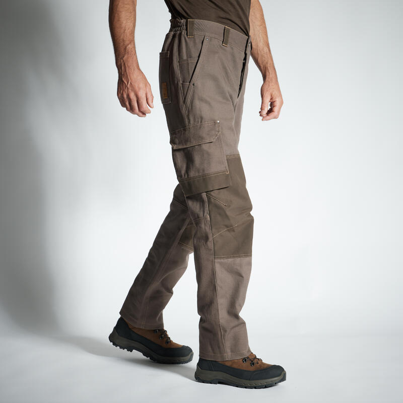 Pantalón De Caza Hombre Solognac 500 Worker Marrón Cálido Algodón  Resistente