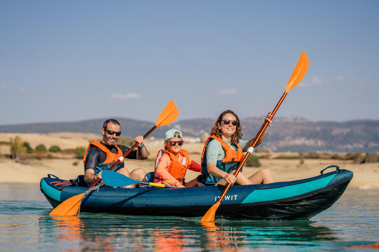 Inflatable 2-3 person touring kayak side view