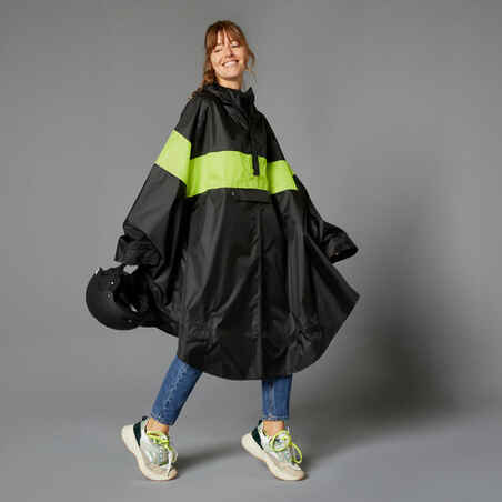 Daytime Visibility City Bike Rain Poncho 120 - Black/Neon Yellow