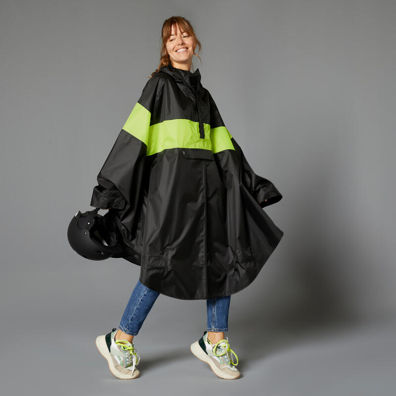 Poncho Ciclismo Urbano 120 Negro/Amarillo Fluorescente Visibilidad Día Impermeable