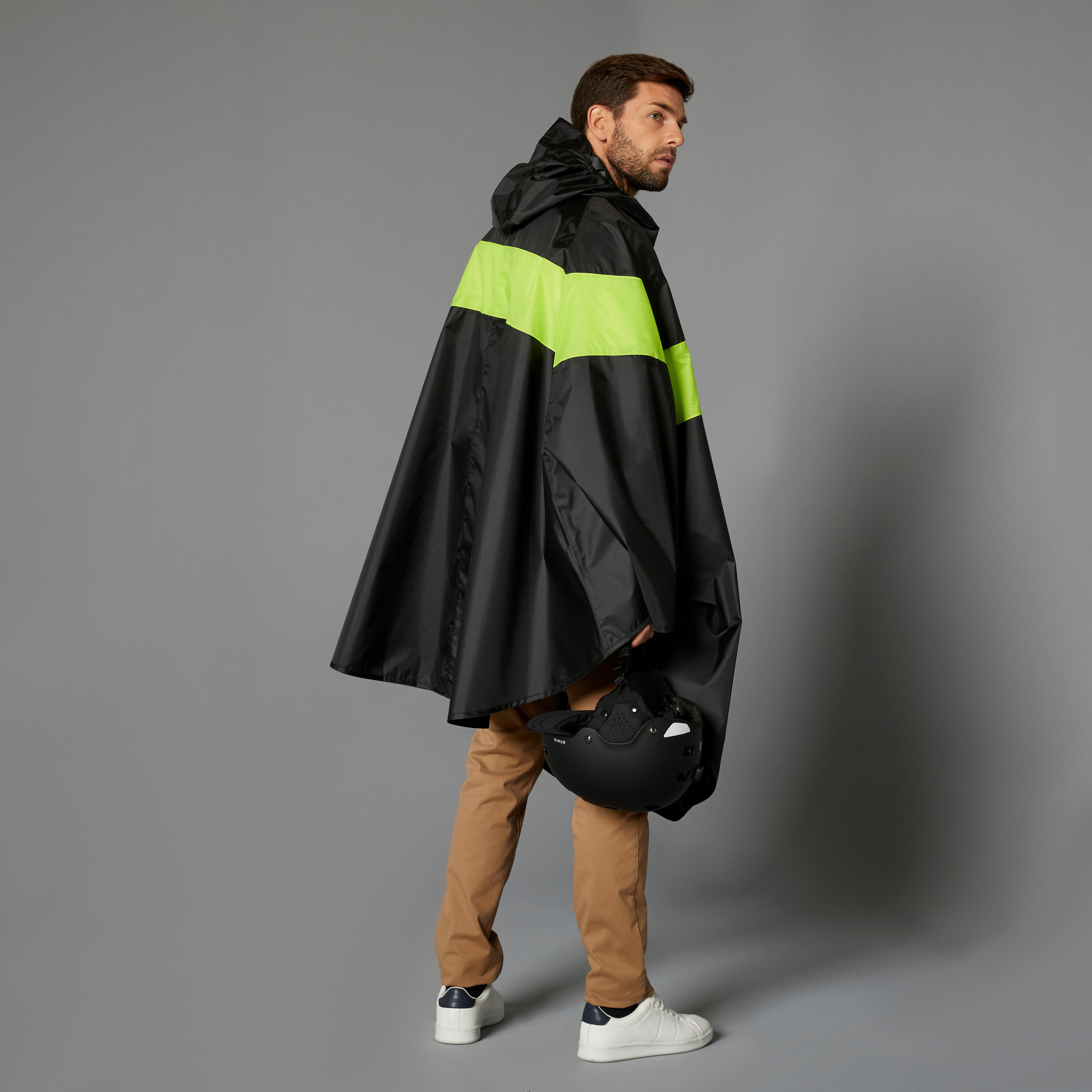 Daytime Visibility City Bike Rain Poncho 120 - Black/Neon Yellow 3/12