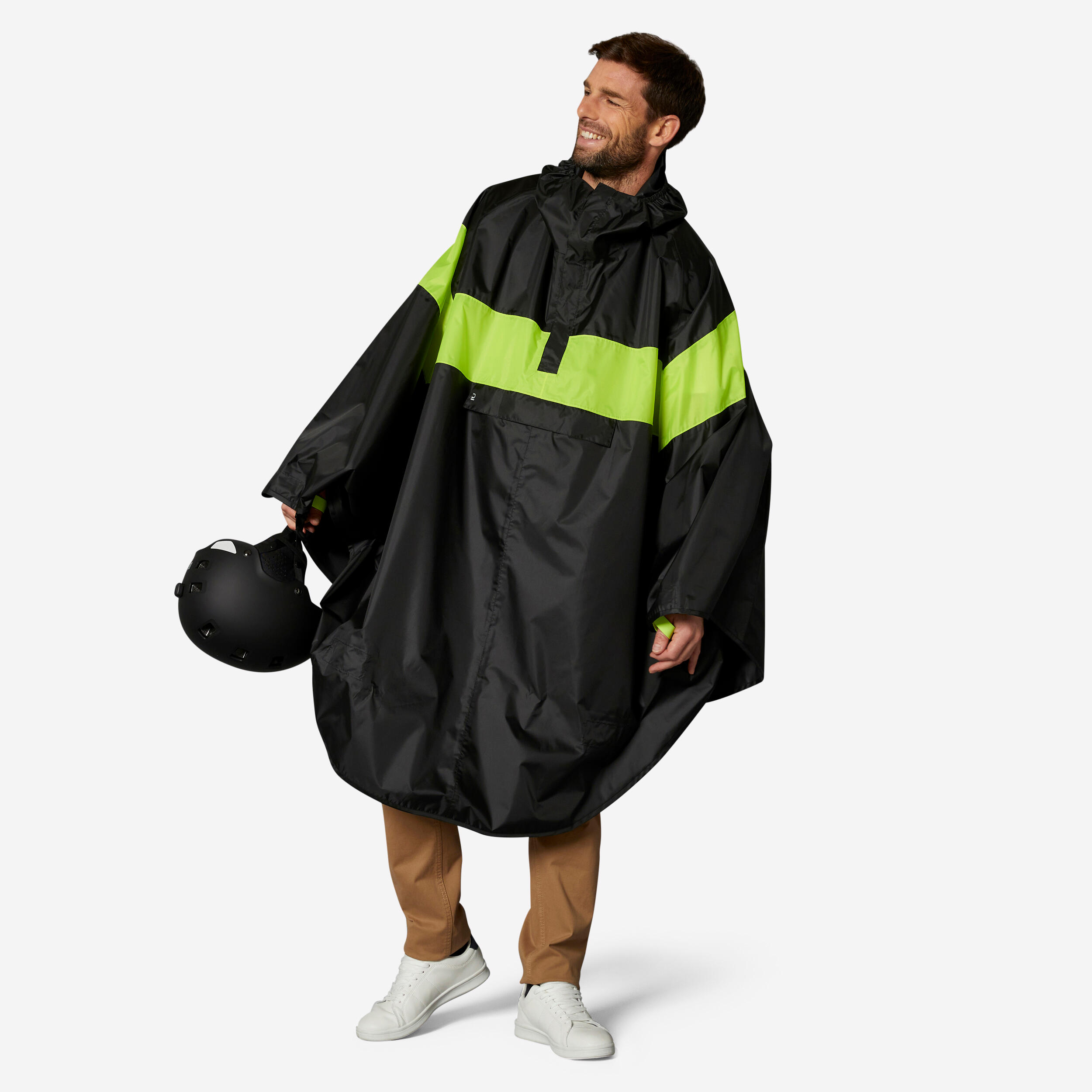 Btwin - Poncho Pluie Visibilite Jour Velo Ville 120 Noir Jaune Fluo - Poncho - Velos Et Equipements Ville / Pliant - Jaune-noir - 36 Xs - Decathlon