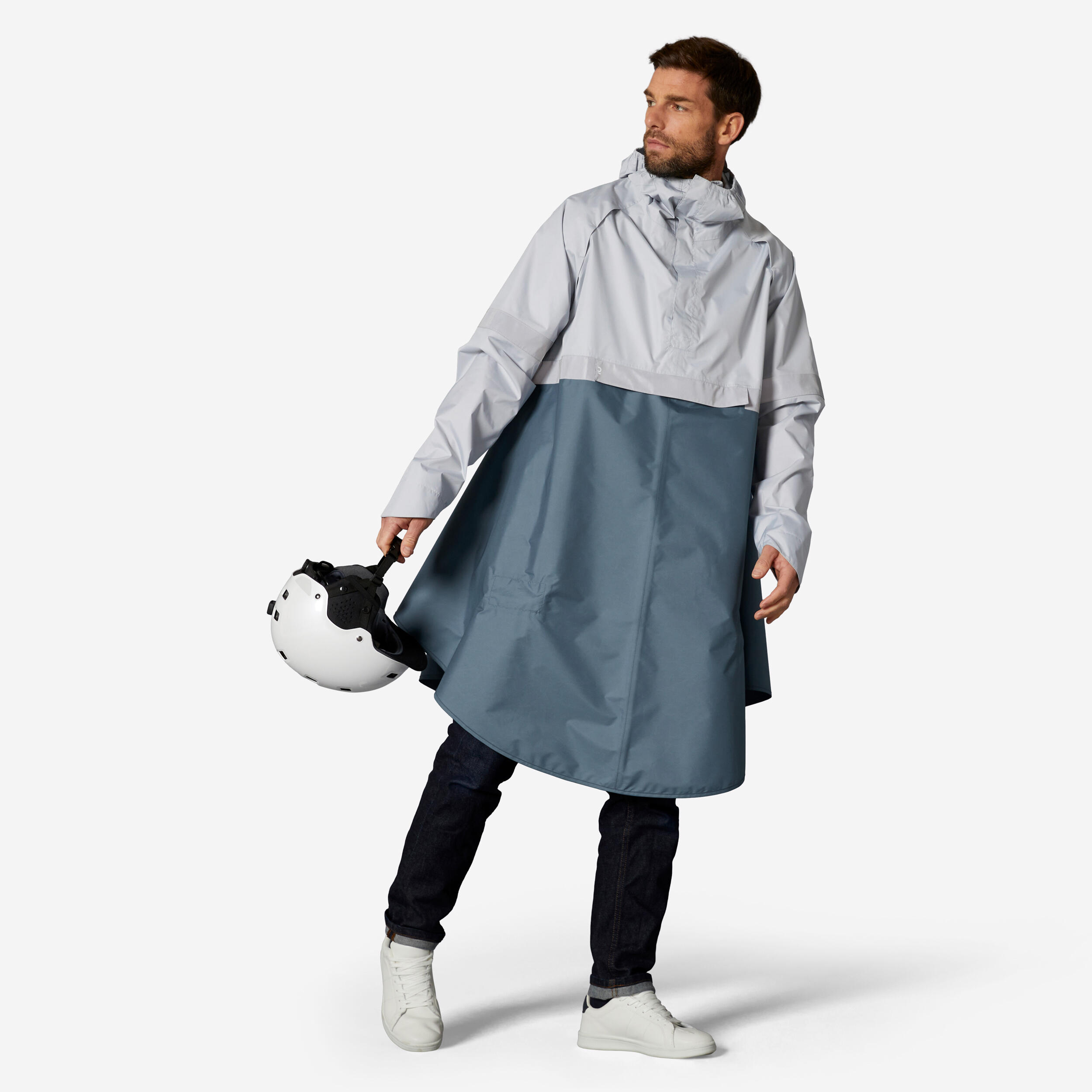 Night Visibility City Bike Rain Poncho 540 - Blue/Grey 1/15