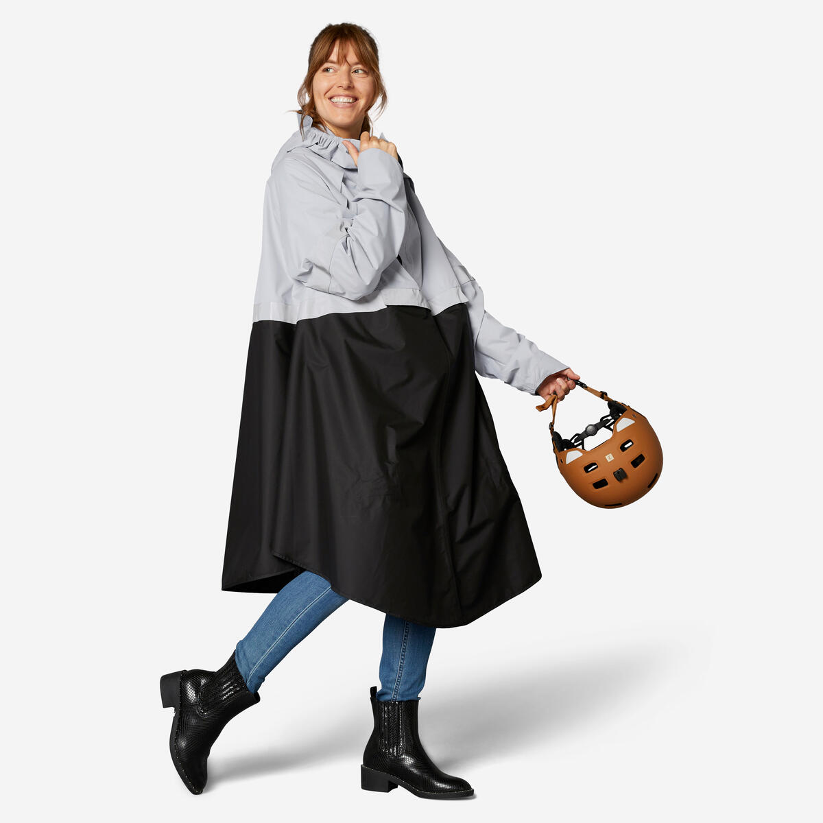 PONCHO PLUIE VISIBILITE NUIT VELO VILLE 540 NOIR GRIS