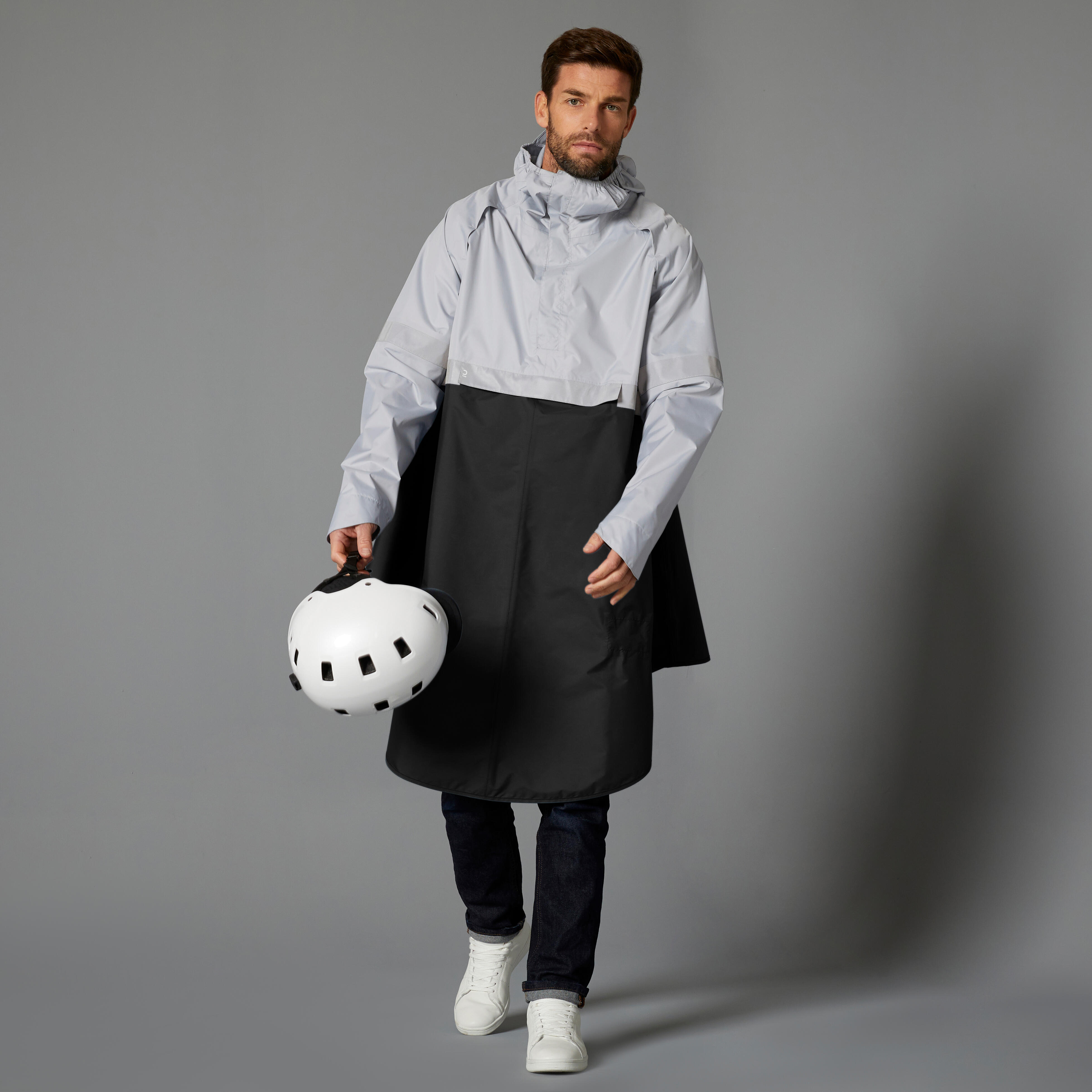 BTWIN Reflexné cyklistické pončo 540 čierno-sivé XS-S