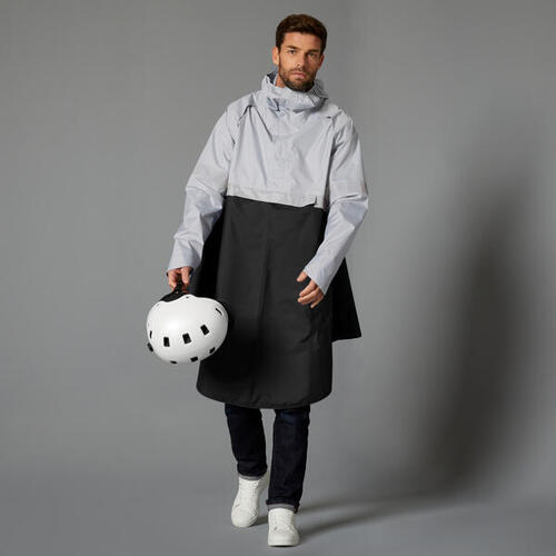 Poncho pluie visibilite nuit velo ville 540 noir gris