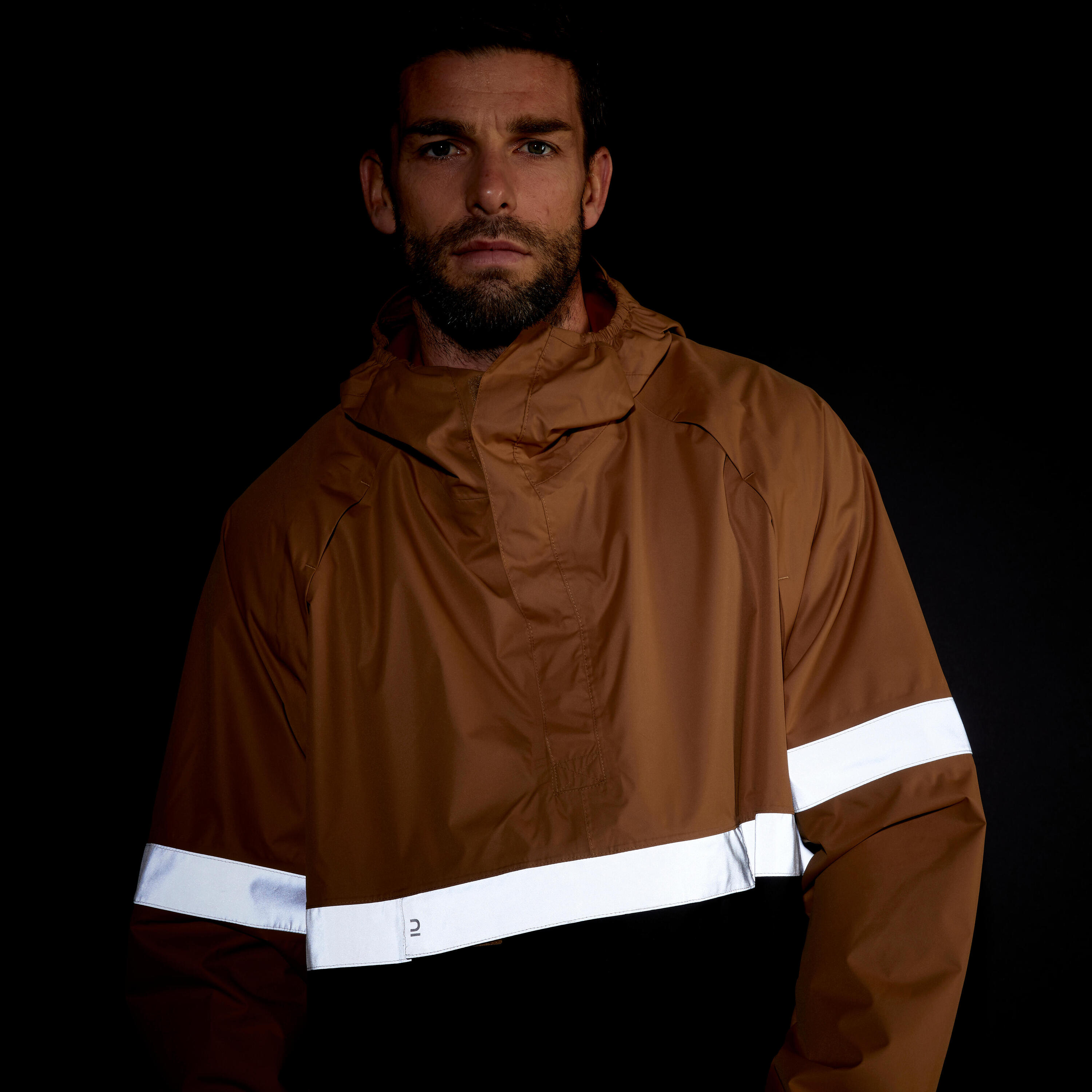 Night Visibility City Bike Rain Poncho 540 - Black/Camel 10/15