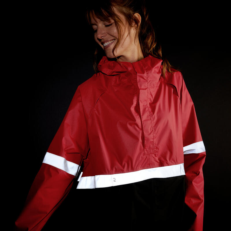 Poncho Impermeable Visibilidad Noche Bicicleta Ciudad 540 Negro Rojo