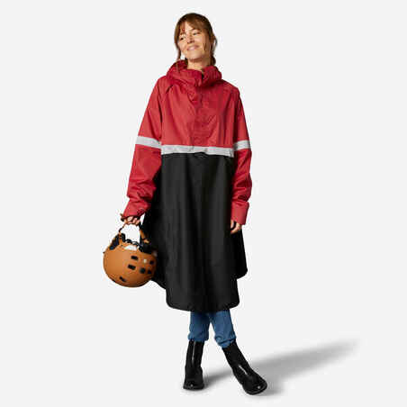 Night Visibility City Bike Rain Poncho 540 - Black/Red