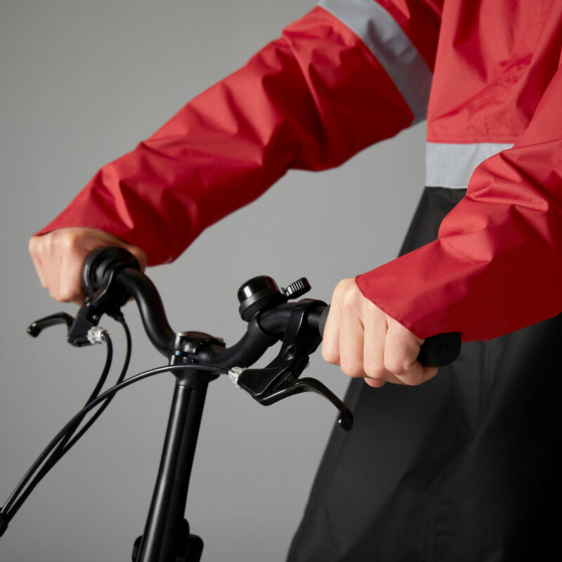 Poncho impermeabile ciclismo adulto 540 riflettente DPI nero-rosso
