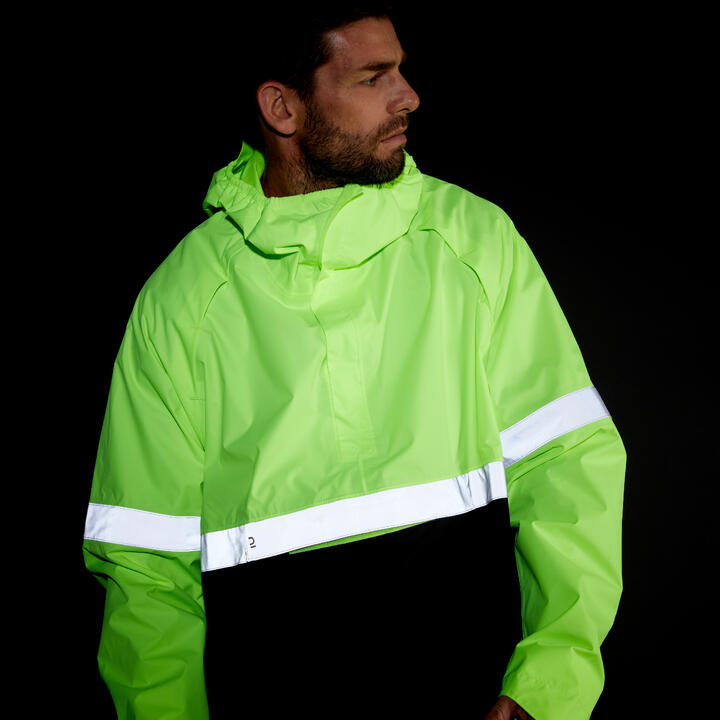 Daytime/Nighttime Visibility Rain Poncho 560 Black/Neon Yellow BTWIN Decathlon