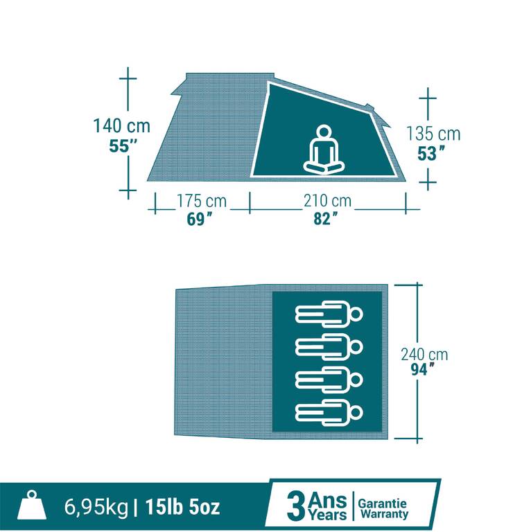 Tenda Kemah MH100 Ukuran XXL Kapasitas 4 Orang - Abu-Abu Biru