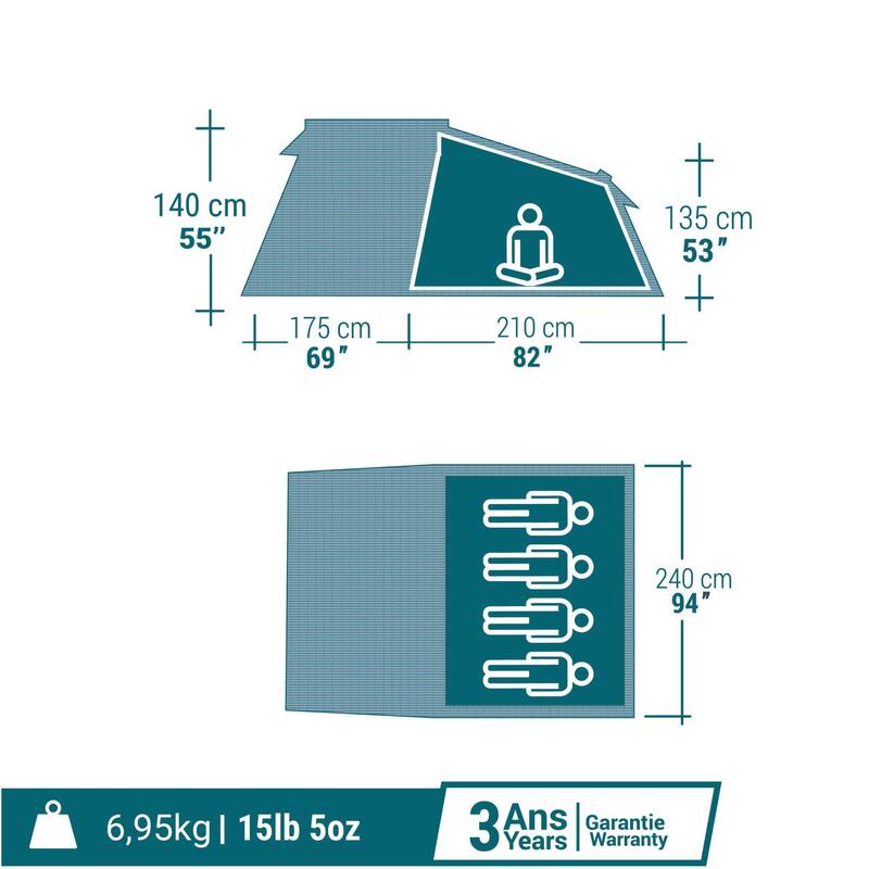 Cort Camping MH100 XXL 4 Persoane