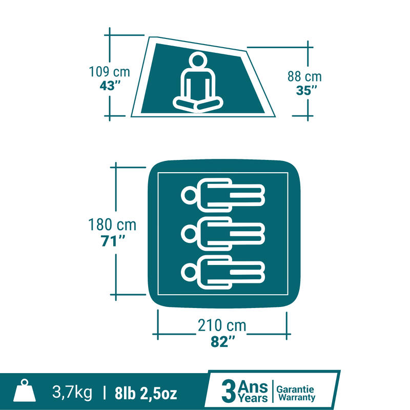 Wurfzelt 2 Seconds LTD Scout für 3 Personen braun/grün 